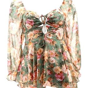 Charmed Hearts Juniors Floral Print Dress, Sage Ivory, Size XL
